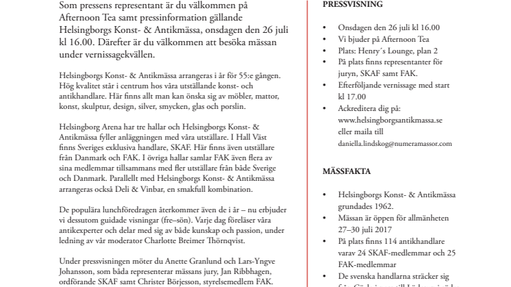 Helsingborgs Konst- & Antikmässa - Pressinbjudan