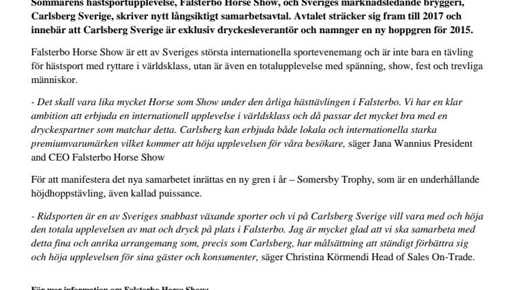 Falsterbo Horse Show och Carlsberg Sverige i nytt samarbetsavtal