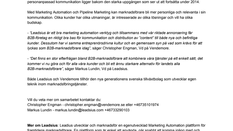 Leadsius inleder samarbete med Vendemore för att kunna ge B2B- marknadsförare ökad konvertering och fler kvalificerade leads i sin digitala marknadsföring