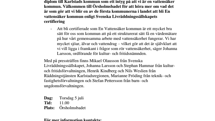 Pressinbjudan: ​Karlstads kommun är en vattensäker kommun