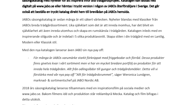 JABO säsongskatalog 2018 – nyheter och inspiration för ditt trädgårdsrum