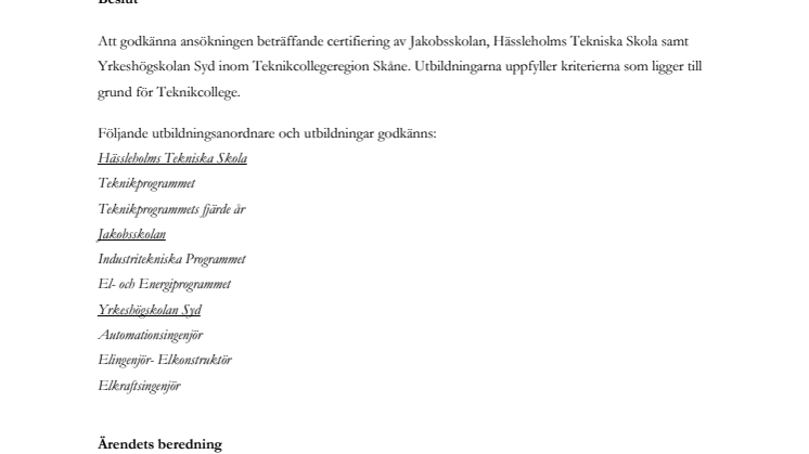 Beslut om certifiering för Hässleholm