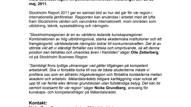 Stockholm Report 2011: Stockholm bäst i världen på innovationer