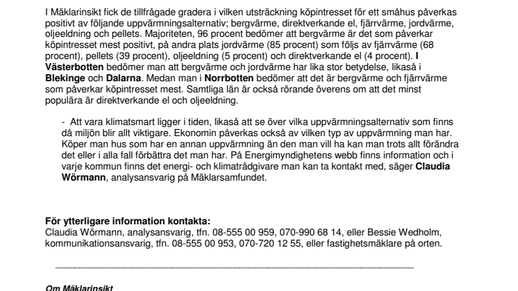Bergvärme ökar köpintresset för småhus