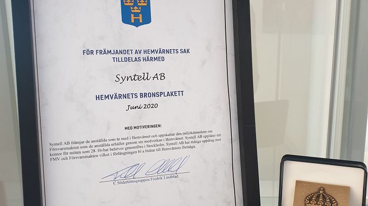 Syntell tilldelas utmärkelse av Hemvärnet!