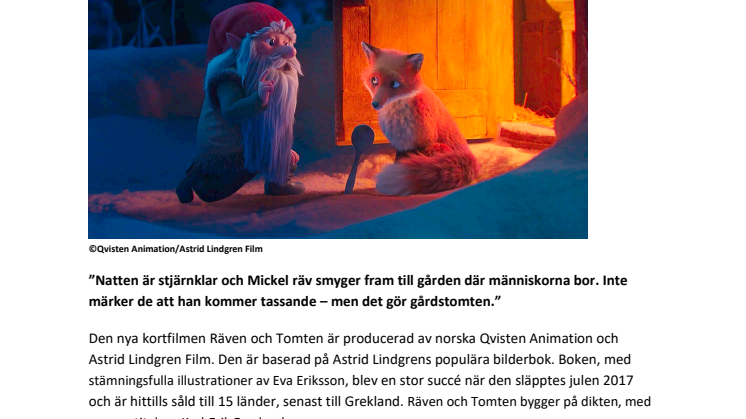 Julaftonspremiär: ASTRID LINDGRENS RÄVEN OCH TOMTEN