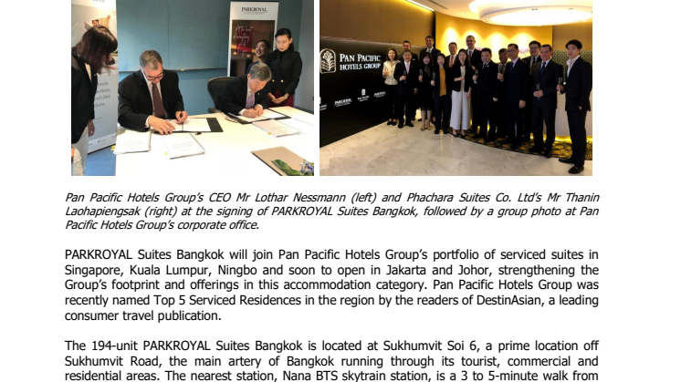 First PARKROYAL property to open in Bangkok