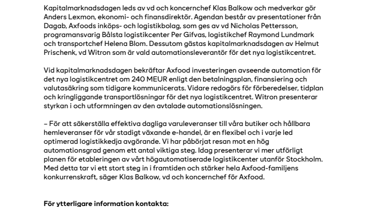 Axfood presenterar framtidens logistiklösning vid kapitalmarknadsdag