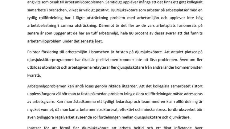Djursjukskötares arbetsmiljö, 2015 - en kortversion