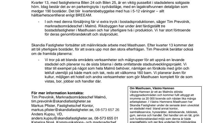 Ytterligare 190 bostäder vid Masttorget och hög aktivitet i Masthusen