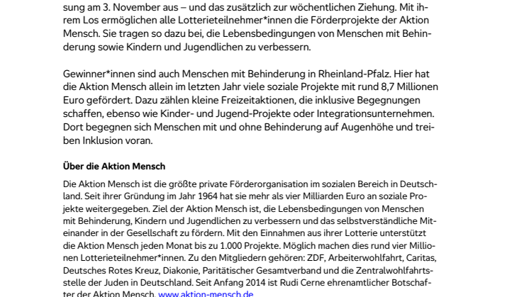 Worms: Glückspilz gewinnt 100.000 Euro bei der Herbst-sonderverlosung der Aktion Mensch 