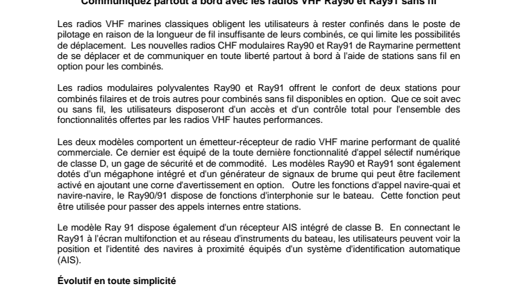Raymarine: Communiquez partout à bord avec les radios VHF Ray90 et Ray91 sans fil