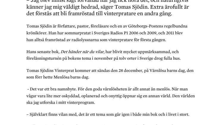 Tomas Sjödin blir Vinterpratare i Sveriges Radio - Framröstad av allmänheten för andra gången