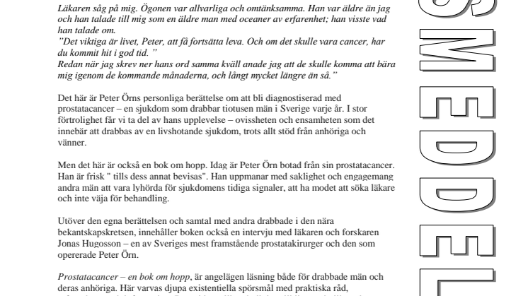 Ny bok: Prostatacancer - en bok om hopp av Peter Örn