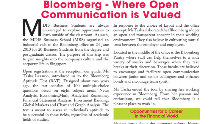 Bloomberg - Where Open Communication is Valued