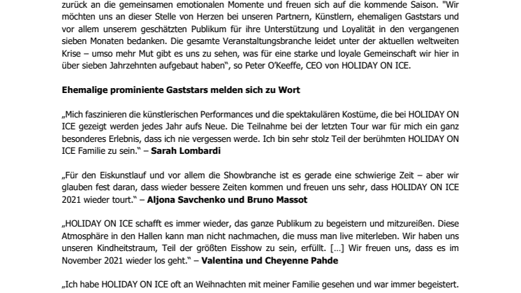 Jahres-Countdown zur neuen Tour gestartet – Prominente Gaststars von HOLIDAY ON ICE freuen sich auf die neue Show