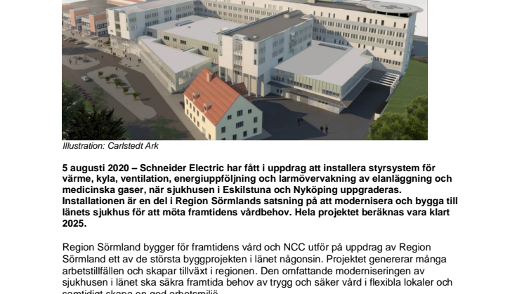 Schneider Electric installerar fastighetsautomation på framtidens sjukhus