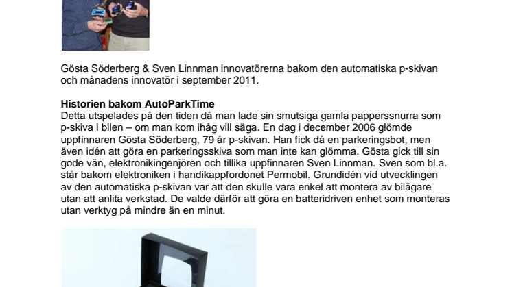 Månadens innovatörer i september 2011 Gösta Söderberg & Sven Linnman.