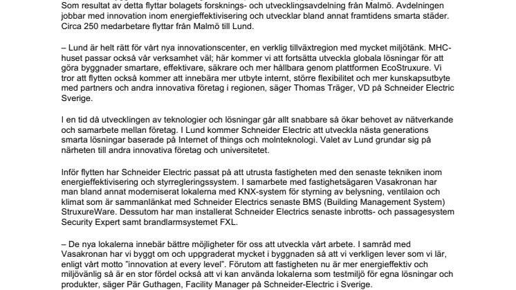 Schneider Electric öppnar innovationscenter i Lund
