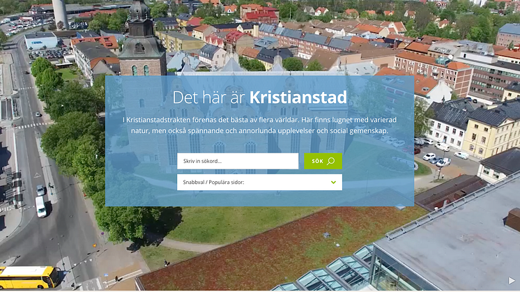 Sökfunktionen på startsidan gör det enkelt att hitta på Kristianstads nya webbplats, www.kristianstad.se.