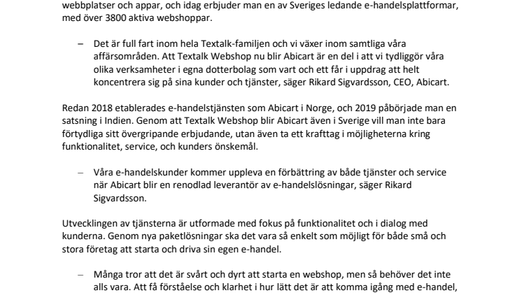 Sveriges ledande e-handelsplattform byter namn till Abicart