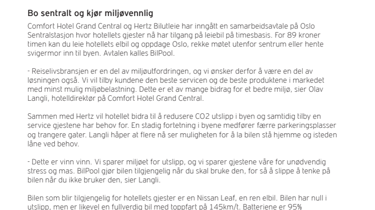 Bo sentralt og kjør miljøvennlig.