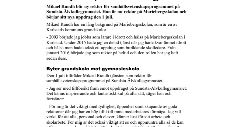 Rundh ny rektor på Sundsta-Älvkullegymnasiet