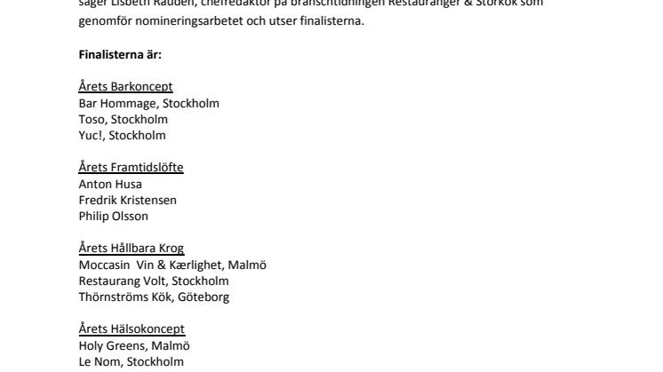Finalisterna klara till Restauranggalan, året roligaste måndag