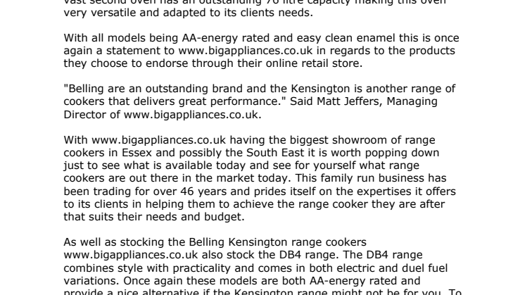 Big Appliances Rolls out Belling Kensington Range Cookers