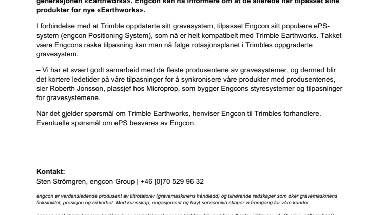Engcon støtter nå Trimbles nye gravesystem