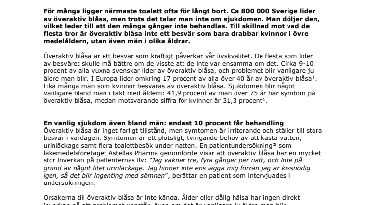Fler män än man tror lider av överaktiv blåsa  – den dolda folksjukdomen lämnas ofta obehandlad!
