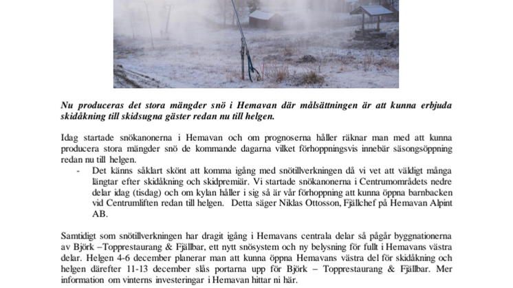 Snökanonerna igång i Hemavan