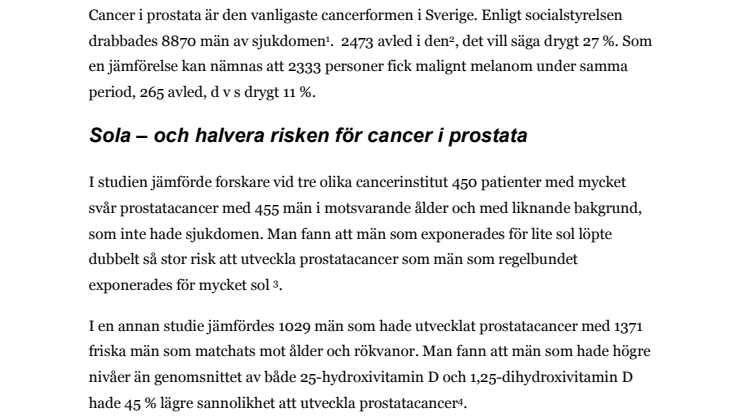 Sol skyddar mot cancer i prostata