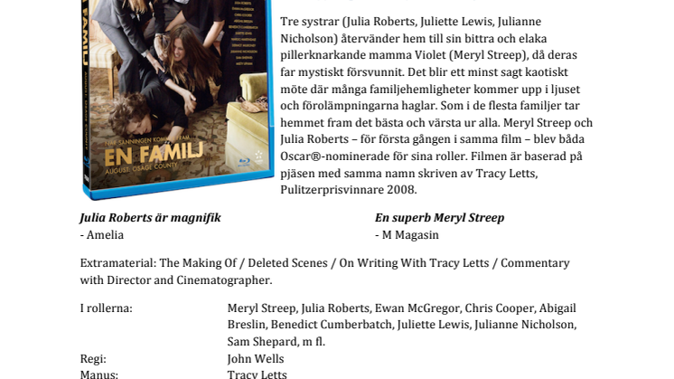 En familj (August: Osage County) på Blu-ray, dvd & digitalt 2 juli