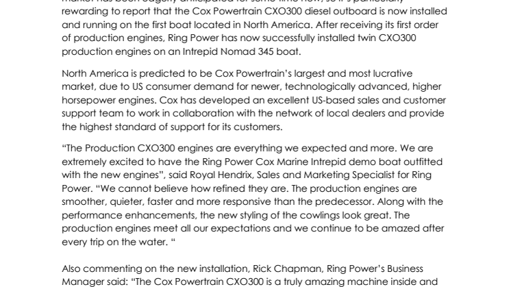 Cox celebrates first North American installation of diesel outboards