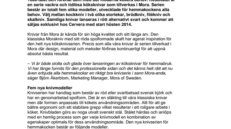 Morakniv lanserar köksknivar för hemmabruk
