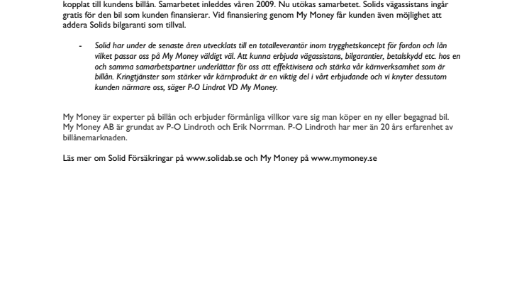 My Money utökar sitt samarbete med Solid Försäkringar 
