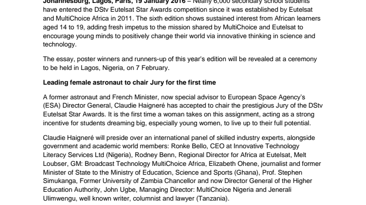 Claudie Haigneré, first European female astronaut to chair Jury of the DStv Eutelsat Star Awards