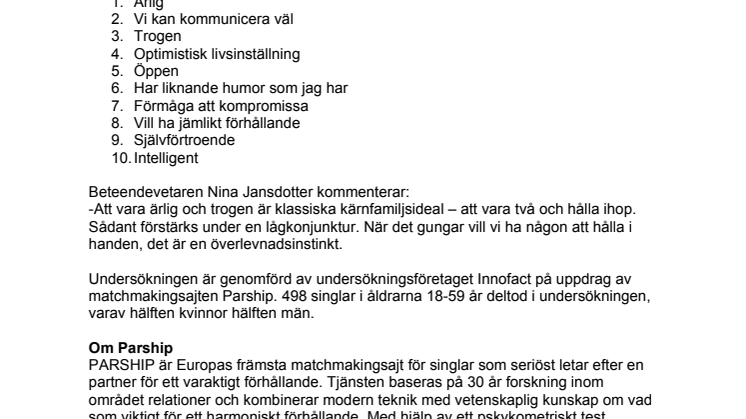 DRÖMEGENSKAPERNA FÖR DIG SOM LETAR EFTER EN PARTNER 