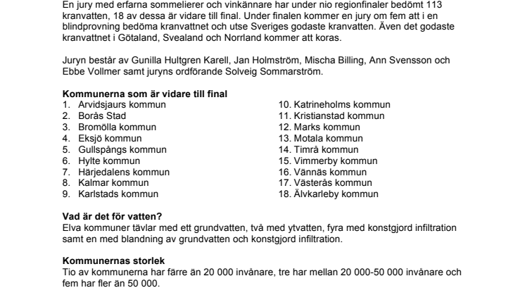 Vilken kommun har Sveriges godaste kranvatten? Här är alla 18 finalister i Kranvattentävlingen 2015