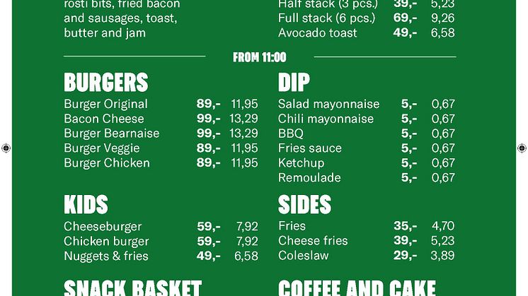 BE BURGERS menu