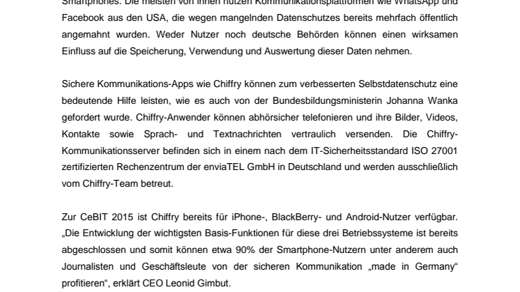 Chiffry zeigt auf der CeBIT Press Preview den Ausblick auf 2015