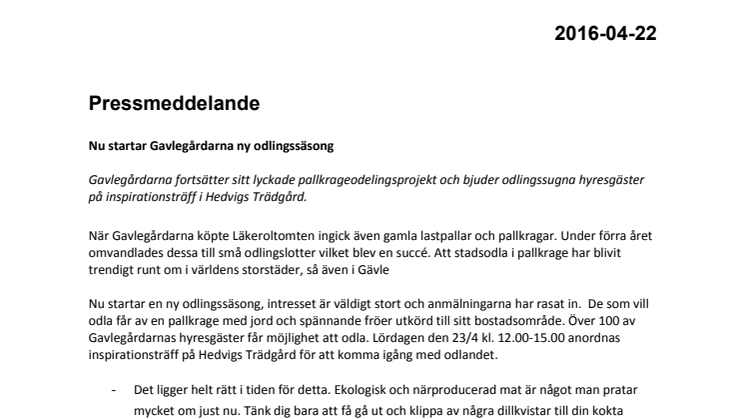 Nu startar Gavlegårdarna ny odlingssäsong i pallkragar