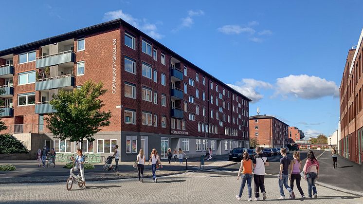 Communityskolan i Tynnered, Göteborg, öppnar hösten 2021. Bild: White Arkitekter