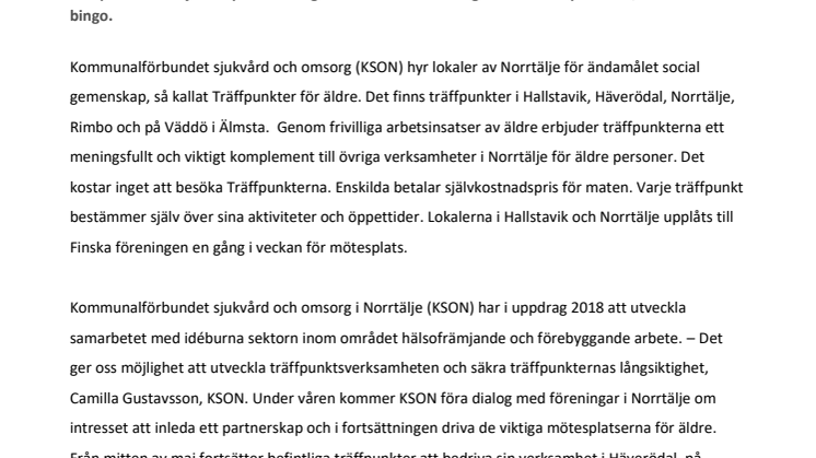 Genom nya samarbeten med föreningslivet utvecklas träffpunkter för äldre  