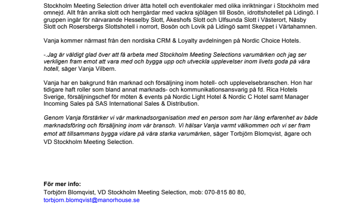 Vanja Vilbern blir ny marknadschef på Stockholm Meeting Selection