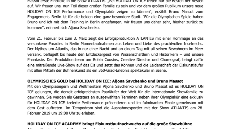 Aljona Savchenko und Bruno Massot stellen HOLIDAY ON ICE Show ATLANTIS in Berlin vor