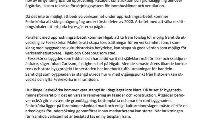 Feskekôrka stänger för upprustning