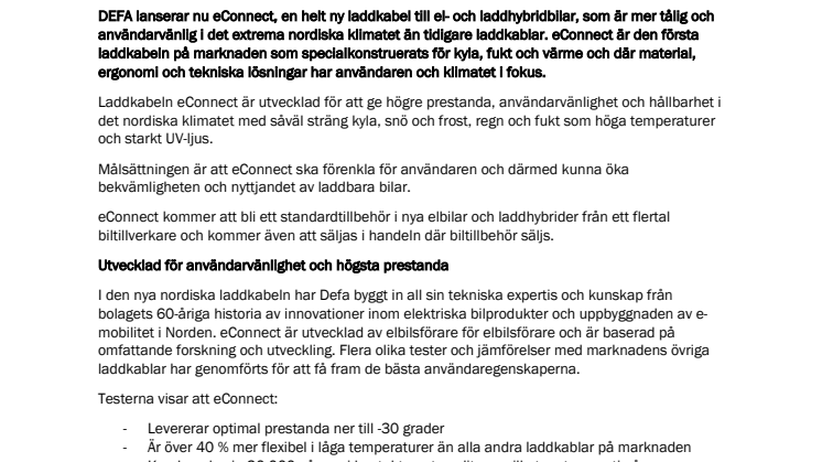 Defa lanserar användarvänlig laddkabel för extrema klimat 