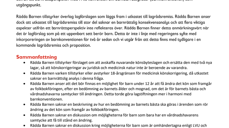 Rädda Barnen Remissvar Utkast till lagrådsremiss Vissa kirurgiska ingrepp i könsorganen och ändrign av det kön som framgår av folkbokföringen.pdf